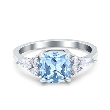 Cushion Engagement Ring Art Deco Aquamarine CZ 925 Sterling Silver Wholesale